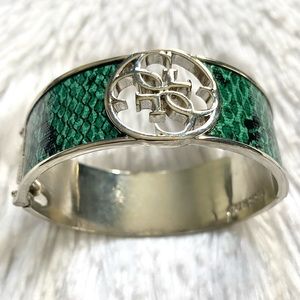 GUESS Emerald Green Snakeskin & Silver Cuff Bracelet